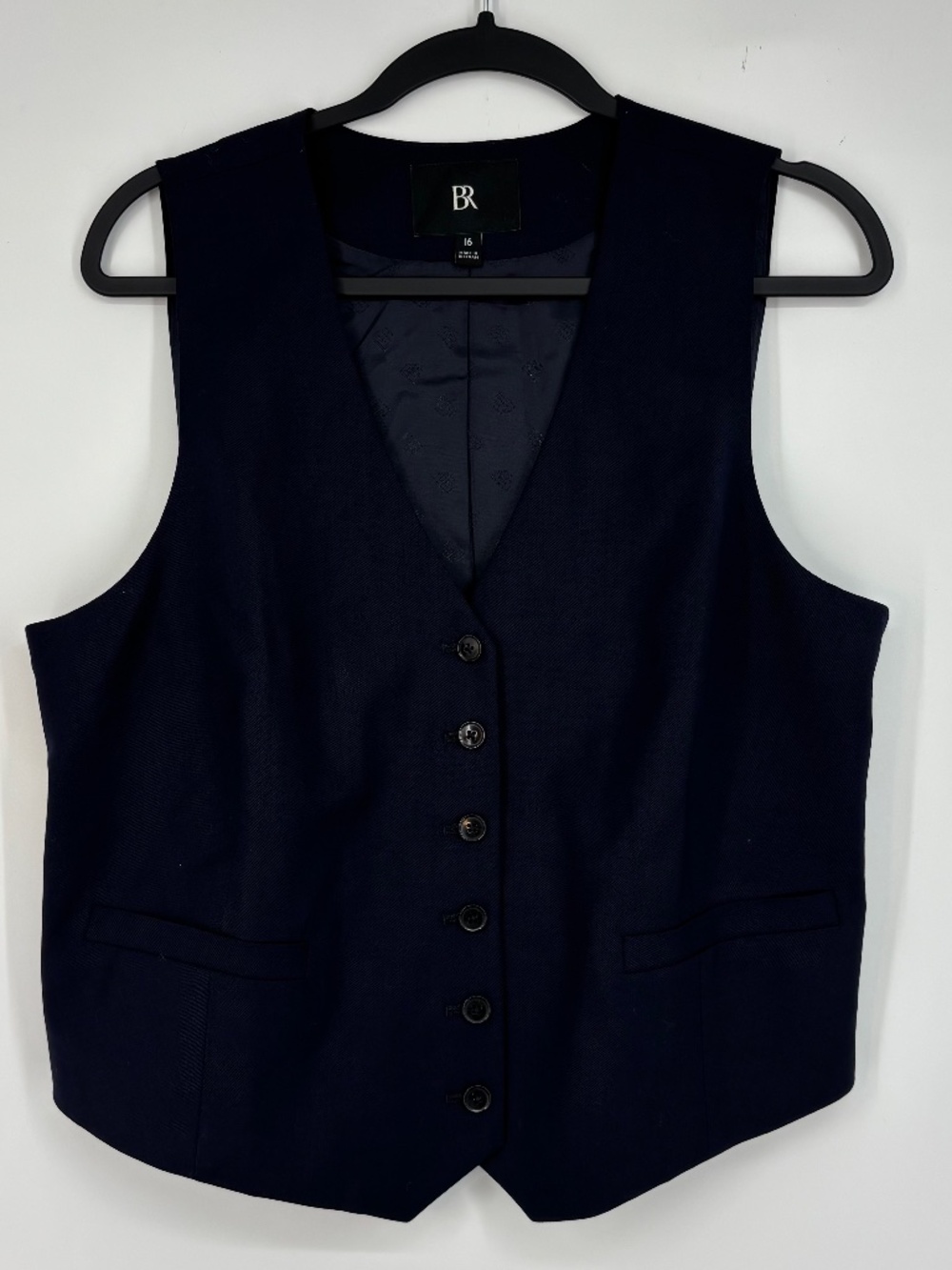 Banana Rebublic Womens 16 Button Front Suit Vest Navy Blue Wool Spandex Career